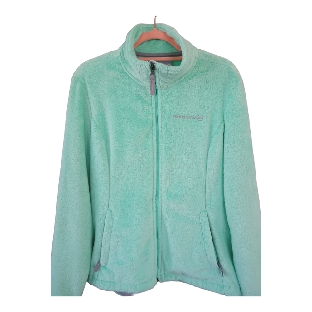 FREE COUNTRY Full Zip Fleece Jacket Womens Large Mint Green Outdoor Hiking